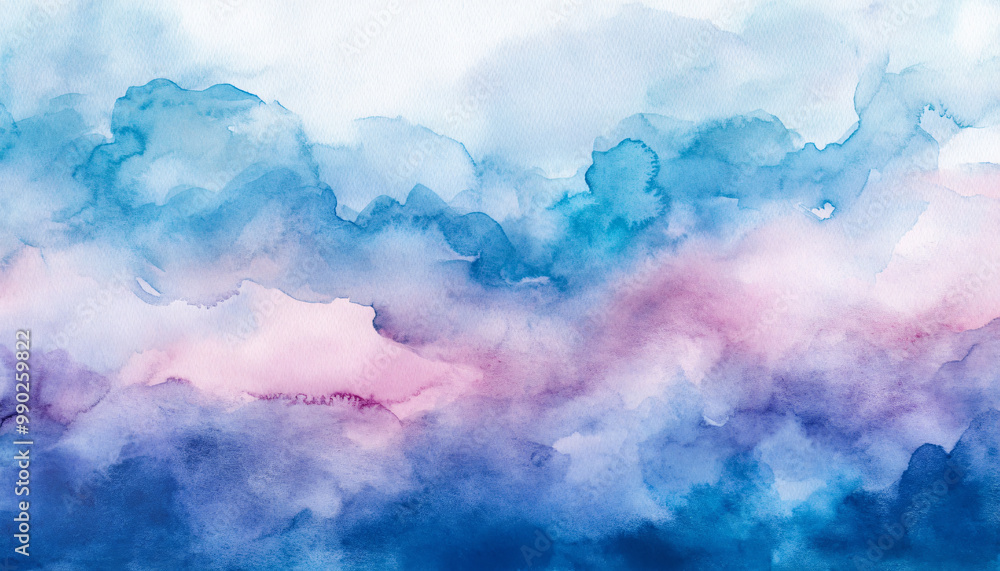 Soft, hand-painted watercolor strokes in calming blues, pinks, and purples, blending seamlessly into one another Soft, hand-painted watercolor strokes in calming blues, pinks, and purples, blending seamlessly into one another