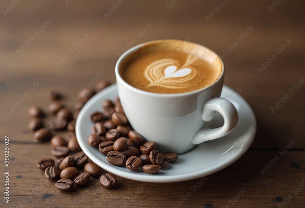 Espresso coffee cup with coffee beans Coffee pause. with copy space image. Place for adding text or design Espresso coffee cup with coffee beans Coffee pause. with copy space image. Place for adding text or design