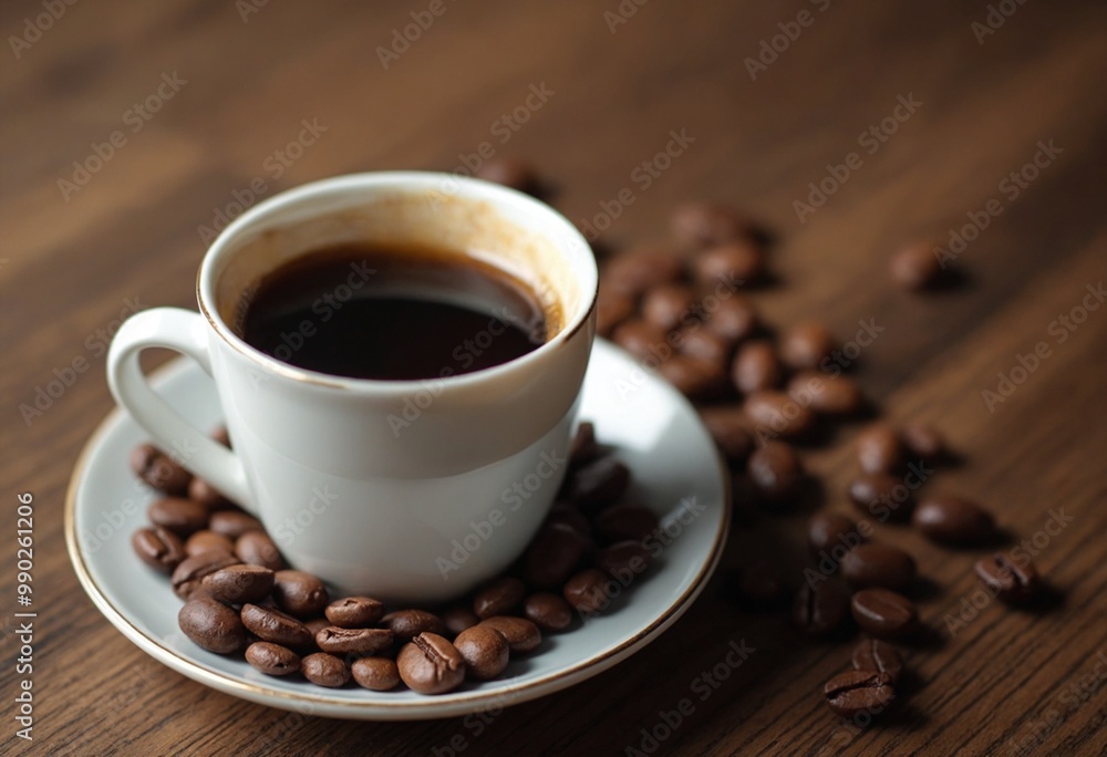 Espresso coffee cup with coffee beans Coffee pause. with copy space image. Place for adding text or design Espresso coffee cup with coffee beans Coffee pause. with copy space image. Place for adding text or design