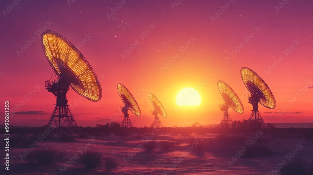 Majestic Sunset Over Satellite Dishes in the Desert Majestic Sunset Over Satellite Dishes in the Desert