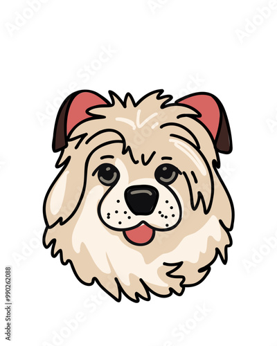 White shaggy cute cartoon dog, logo
or sketch of a pet store