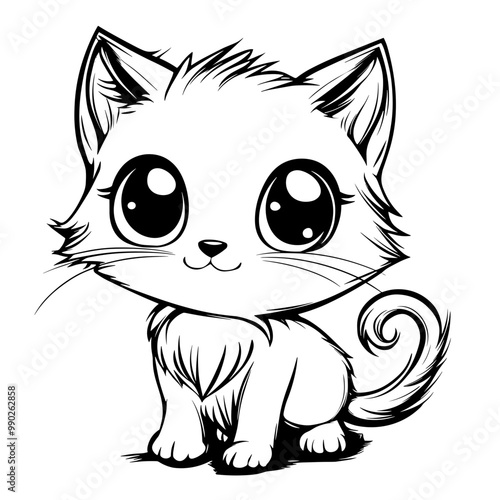 Cute cat coloring page. Cat coloring book for kids