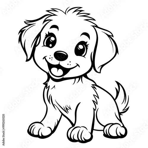 Dog Character Vector, Coloring Book Page with Dog, Coloring page outline of a cute dog, coloring page