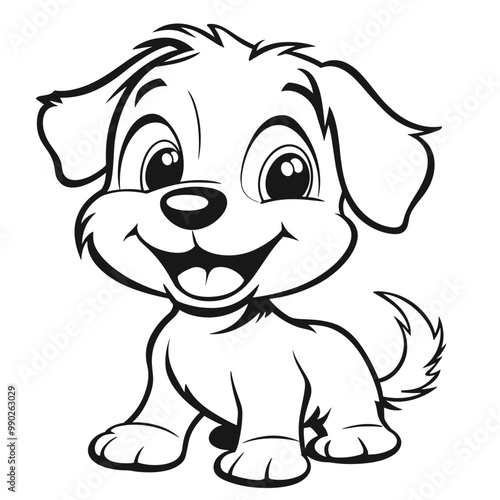 Dog Character Vector, Coloring Book Page with Dog, Coloring page outline of a cute dog, coloring page