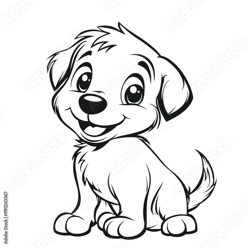 Dog Character Vector, Coloring Book Page with Dog, Coloring page outline of a cute dog, coloring page