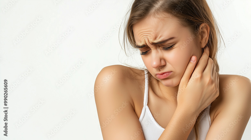 Woman Scratching Her Arm with a Pained Expression, Experiencing Anxiety and Unhappiness Due to Hives.. Woman Scratching Her Arm with a Pained Expression, Experiencing Anxiety and Unhappiness Due to Hives..