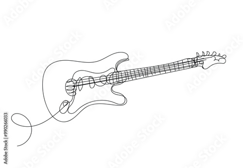 guitar ,line drawing style, continuous line art ,  vector illustration
