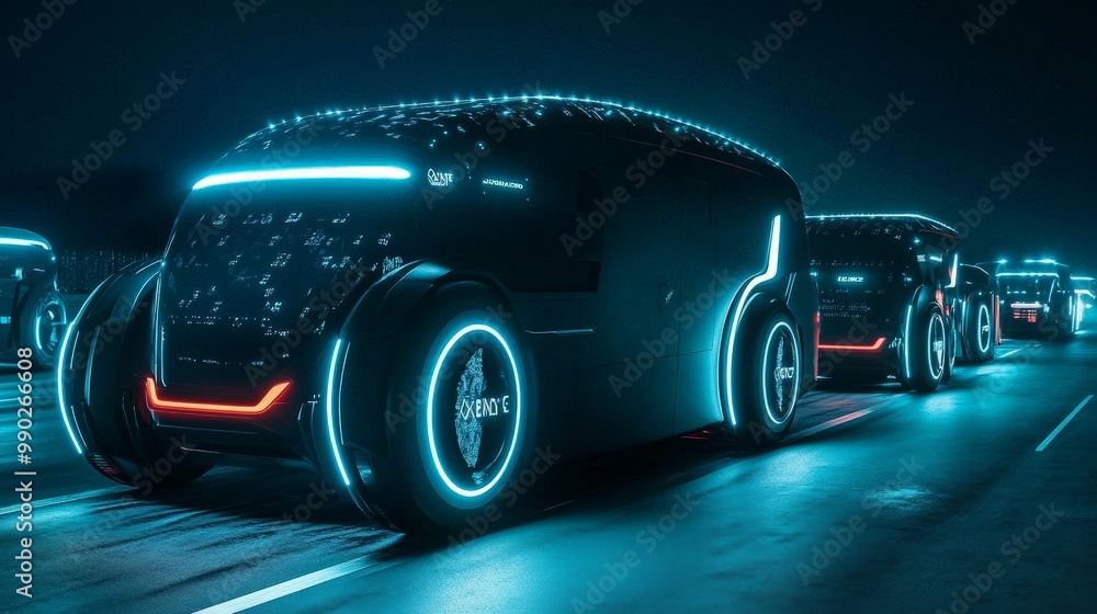 Futuristic Neon Vehicles in a Cyberpunk Landscape Futuristic Neon Vehicles in a Cyberpunk Landscape
