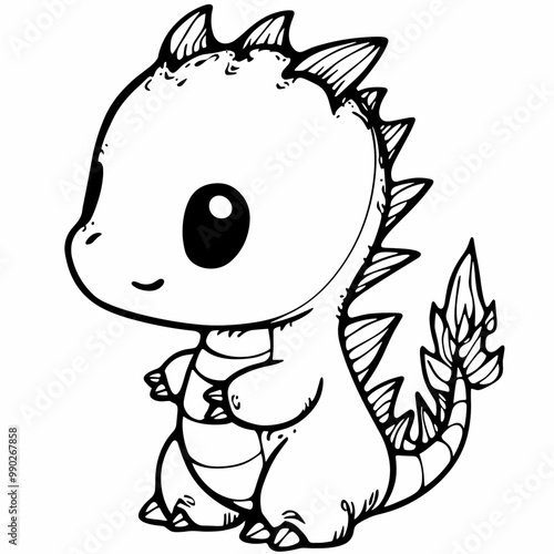 Cute cartoon dragon. Black and white cartoon isolated vector illustration on white background for coloring book