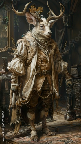 A Mystical Deer in Medieval Attire - Fantasy Creature Portrait photo