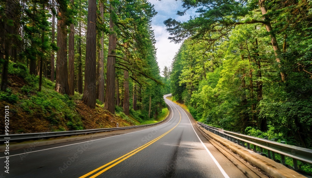 Serene Curved Road Through Lush Green Forest Serene Curved Road Through Lush Green Forest