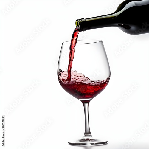 red wine pouring into glass with white background Generative AI