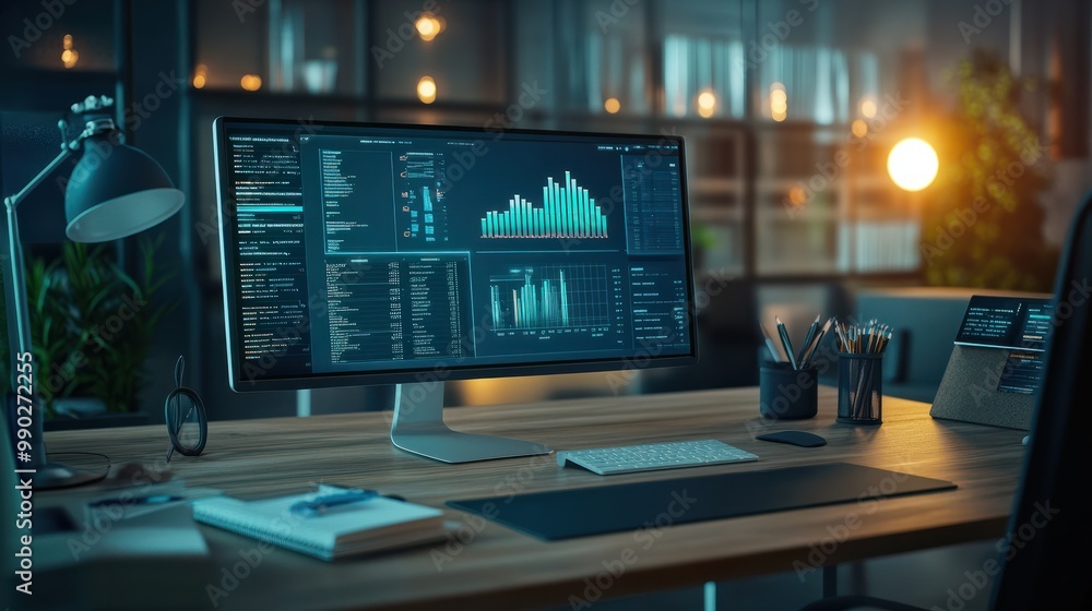 Workplace 3d render. Business and finance analytics theme. Workplace 3d render. Business and finance analytics theme.