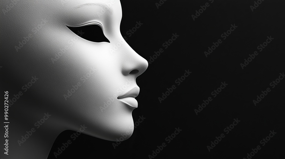 Elegant profile of a white mannequin against a dark backdrop in a studio Elegant profile of a white mannequin against a dark backdrop in a studio