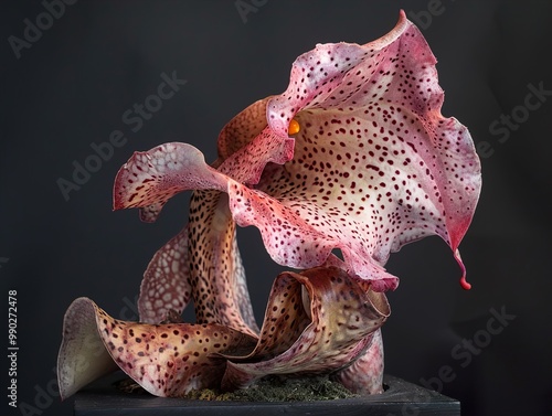 Close-up of a Pitcher Plant with Red and White Spots photo