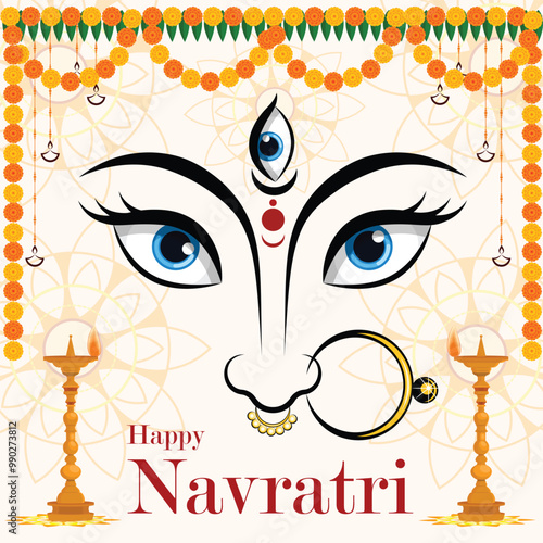 Happy Navratri traditional background, Goddess Durga Maa, Durga Puja and Happy navratri festival goddess durga worship background photo