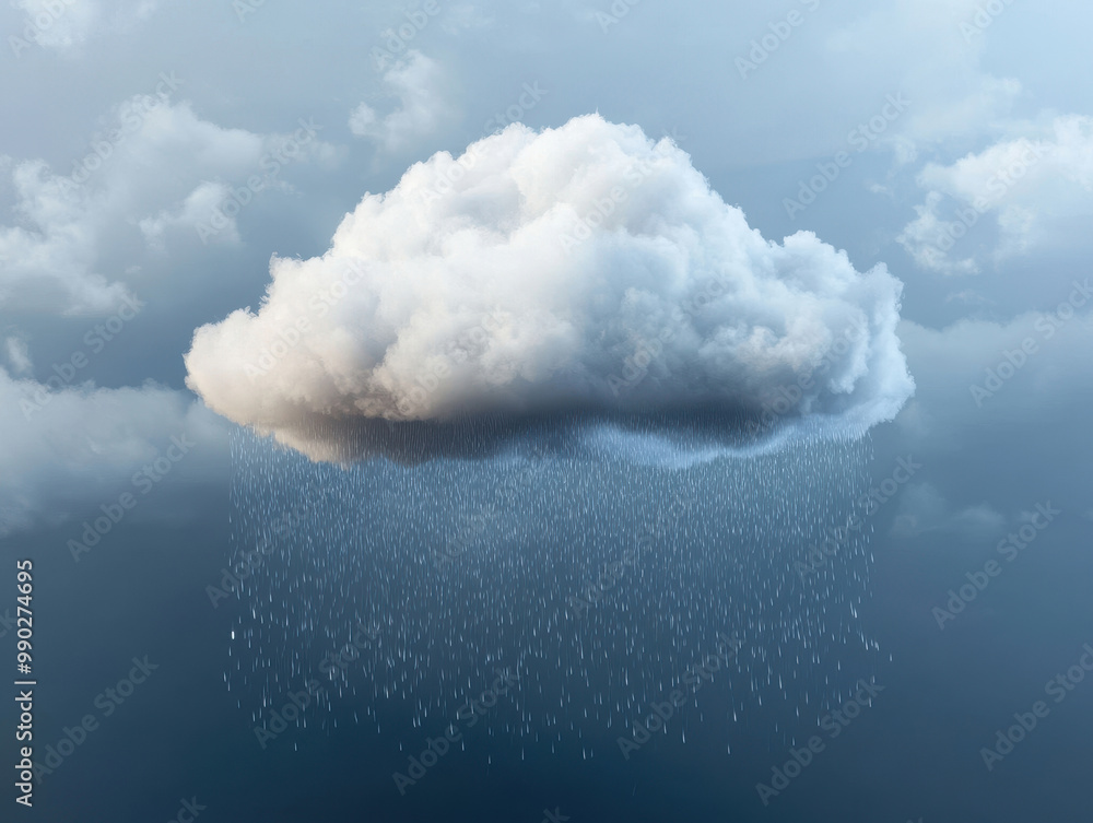 Naklejka premium Single rain cloud with raindrops on dark background, atmospheric.