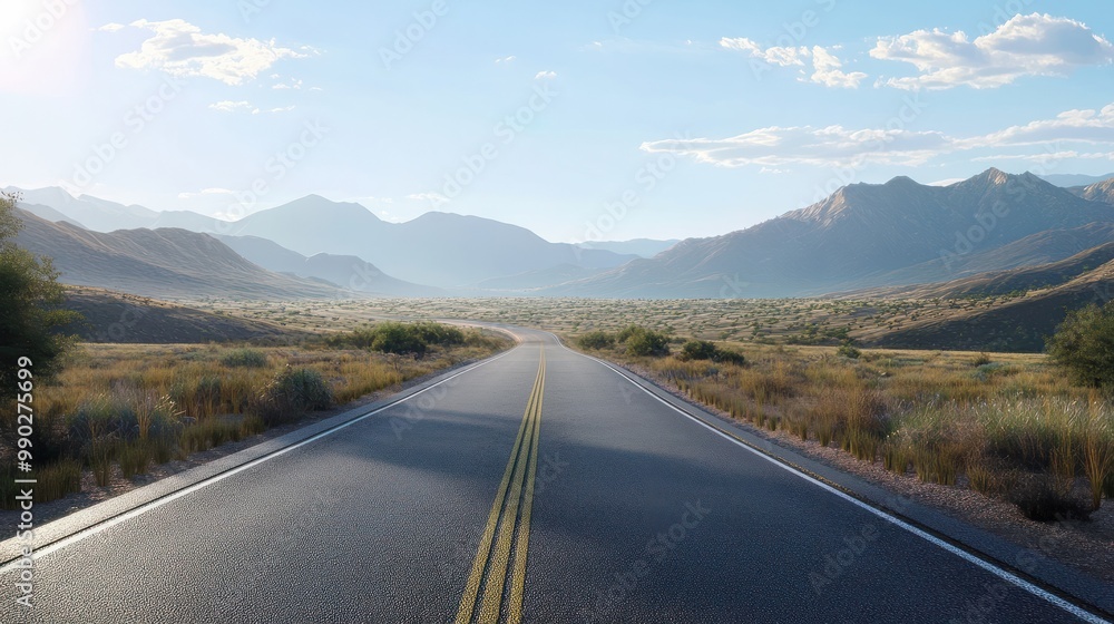 A road with a mountain range in the background A road with a mountain range in the background
