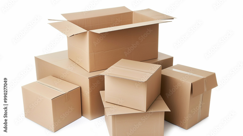 empty cardboard boxes on a white corrugated cardboard background, moving empty cardboard boxes on a white corrugated cardboard background, moving