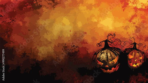 Grunge Halloween background with spooky Lanterns, Halloween elements, Happy Halloween