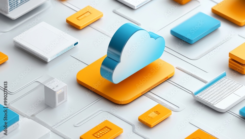 Isometric Cloud Computing Illustration With Servers Isometric Cloud Computing Illustration With Servers