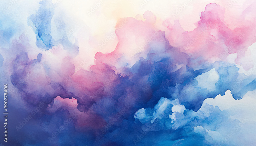 Fototapeta premium Soft, hand-painted watercolor strokes in calming blues, pinks, and purples, blending seamlessly into one another
