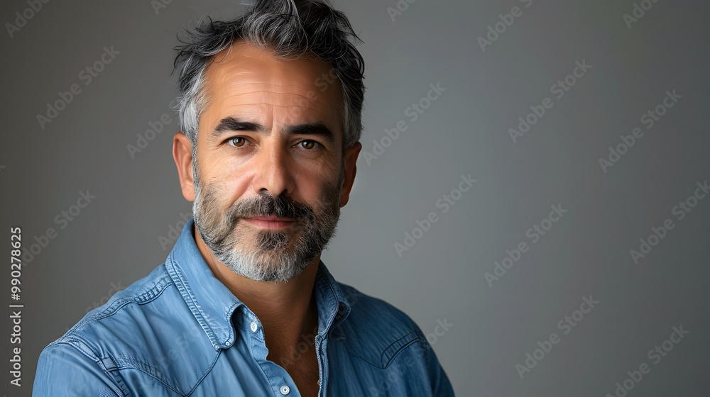 Obraz premium Template portrait of middle-aged man with blue shirt