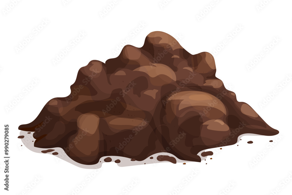 Soil pile, ground heap design element. Organic farming garden compost, dirt. Gardening. Brown mud or turf, clay. Soil pile, ground heap design element. Organic farming garden compost, dirt. Gardening. Brown mud or turf, clay.