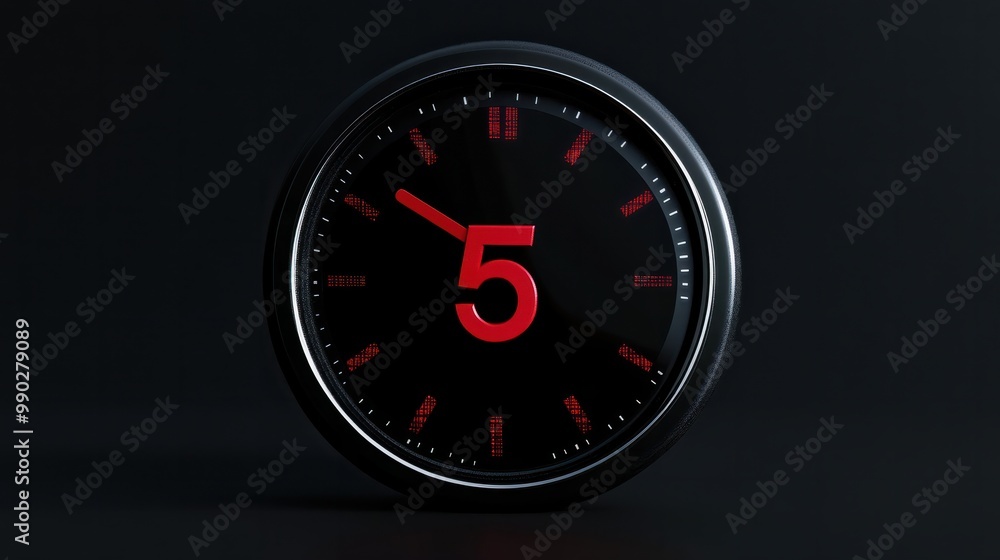 An isolated black background shows a countdown of 5 minutes in hours, minutes, and seconds An isolated black background shows a countdown of 5 minutes in hours, minutes, and seconds