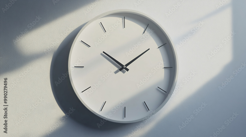 minimalist white clock on wall with shadows - modern interior design stock photo minimalist white clock on wall with shadows - modern interior design stock photo