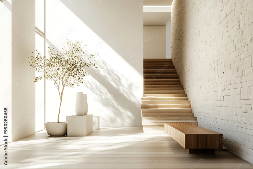 Modern Home Entryway with Open Window and Plant Modern Home Entryway with Open Window and Plant