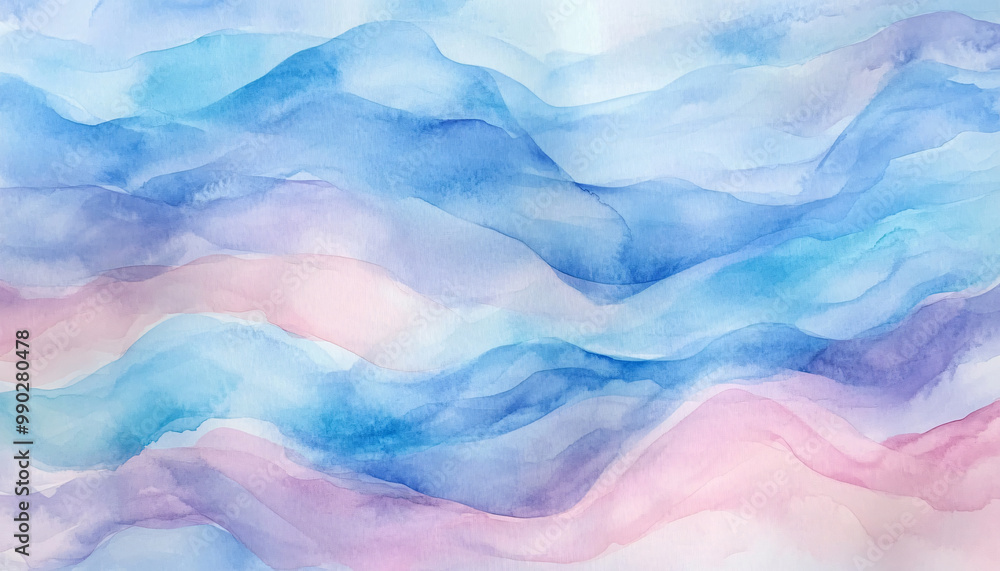Fototapeta premium Soft, hand-painted watercolor strokes in calming blues, pinks, and purples, blending seamlessly into one another