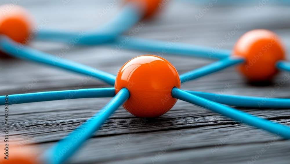 Orange Spheres And Blue Sticks Network Connections Orange Spheres And Blue Sticks Network Connections