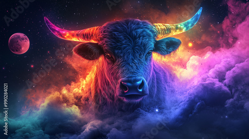 A taurus zodiac sign, space background