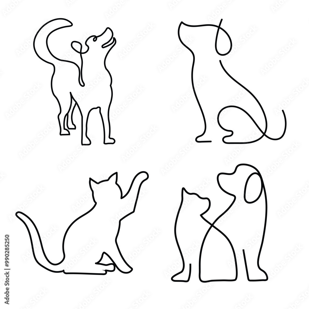 Obraz premium Cat and dog icon illustration set