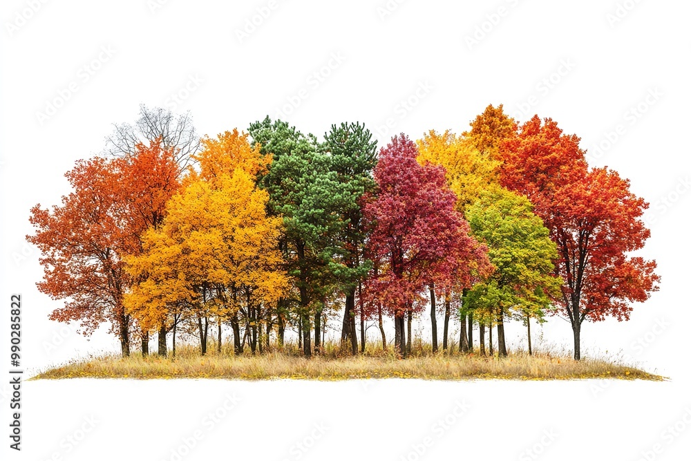 Naklejka premium Autumn leaves becoming red, orange, and yellow in the forest. Generative Ai