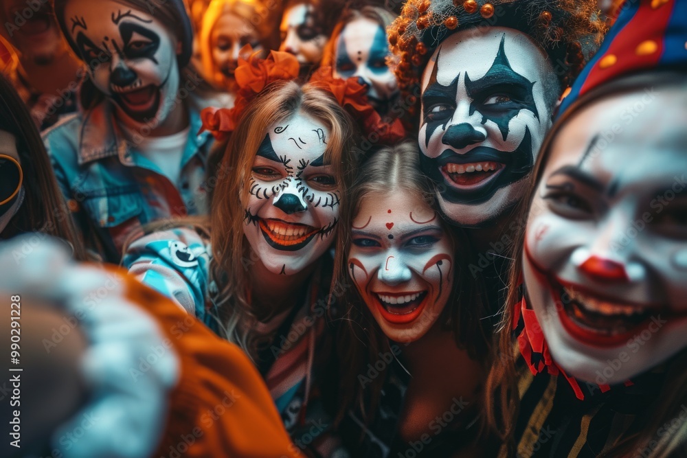 Faces adorned with bright and artistic paint, capturing the lively atmosphere of a cultural festival or celebration filled with joy and community. Faces adorned with bright and artistic paint, capturing the lively atmosphere of a cultural festival or celebration filled with joy and community.