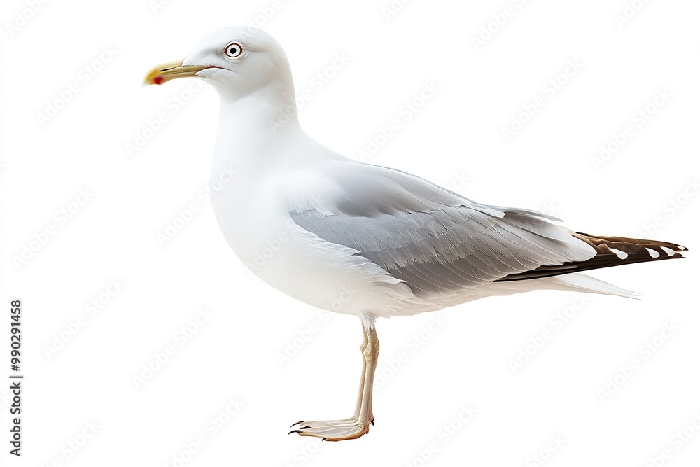 Fototapeta premium Isolated on a white backdrop, a natural white seagull. Generative Ai