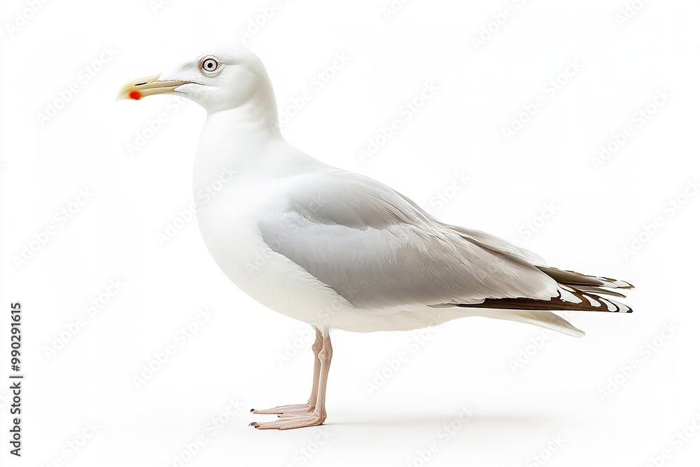 Isolated on a white backdrop, a natural white seagull. Generative Ai Isolated on a white backdrop, a natural white seagull. Generative Ai