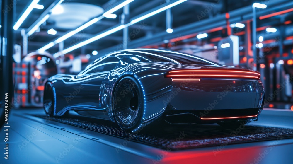 Naklejka premium EV electric car system or futuristic automotive technology with connecting power control.super computer in modern machine.artificial intelligence development.