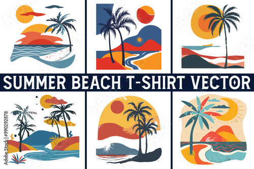 Summer beach t shirt vector, Summer slogan with beach illustration, Summer, Aloha surf typography for t-shirt print , beach vector print

