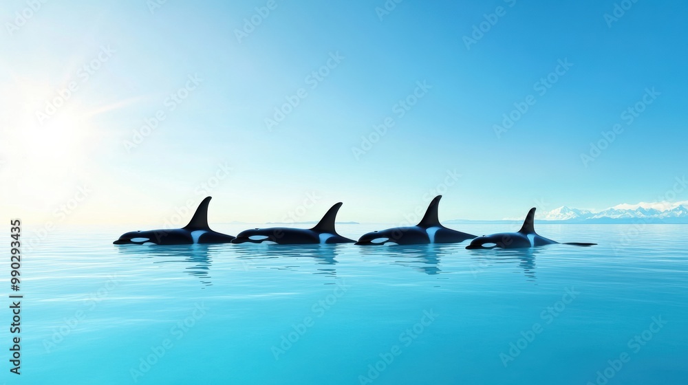 Fototapeta premium Majestic Orcas Swimming in Calm Ocean Waters
