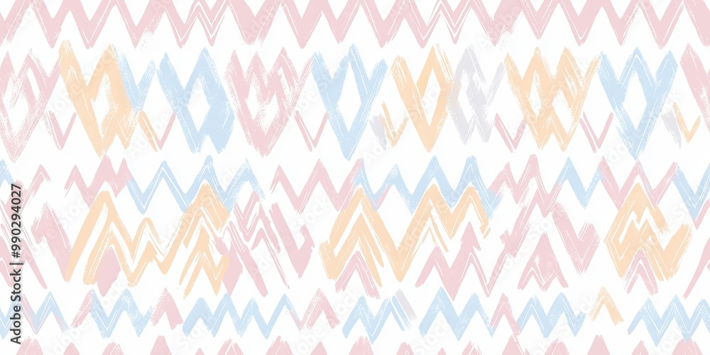 A colorful zigzag pattern featuring pastel shades of pink, blue, and yellow on a white background, perfect for modern design projects. A colorful zigzag pattern featuring pastel shades of pink, blue, and yellow on a white background, perfect for modern design projects.