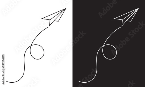 Set of Vector paper airplane. Travel, route symbol. Set of  hand drawn paper plane. Outline. Hand drawn doodle airplane. Black and white  linear paper plane icon. Vector illustration. EPS 10