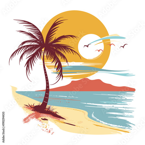 Summer beach t shirt vector, Summer slogan with beach illustration, Summer, Aloha surf typography for t-shirt print , beach vector print
