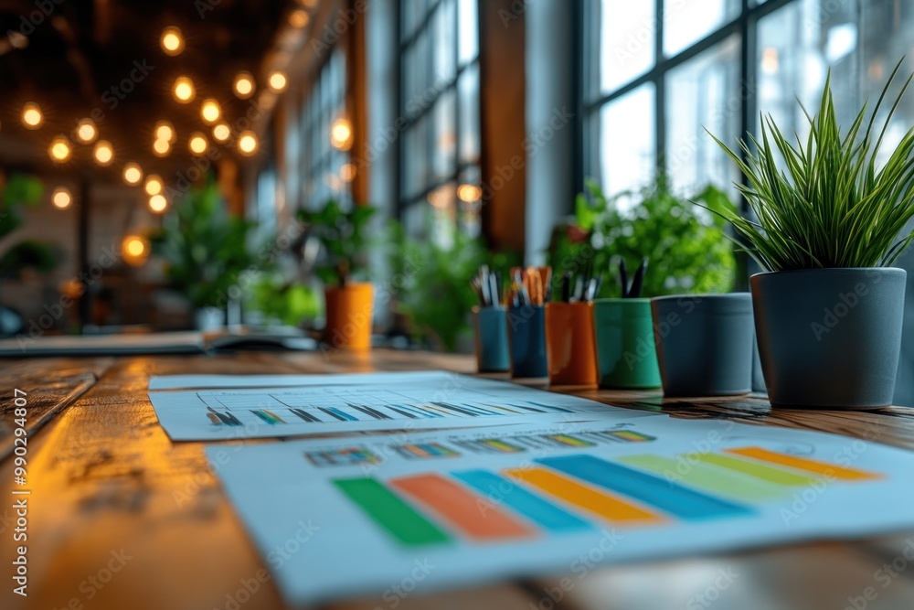 Office Desk With Charts and Plants Office Desk With Charts and Plants