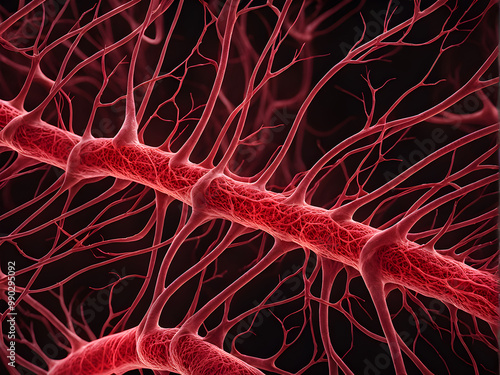 Microbiology of the human blood aorta artery and vein with complex and intricate network system in a body organ structure photo