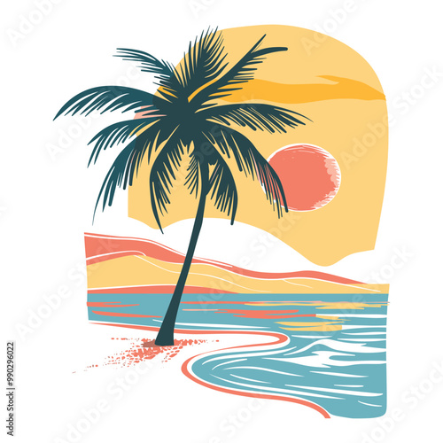 Summer beach t shirt vector, Summer slogan with beach illustration, Summer, Aloha surf typography for t-shirt print , beach vector print
