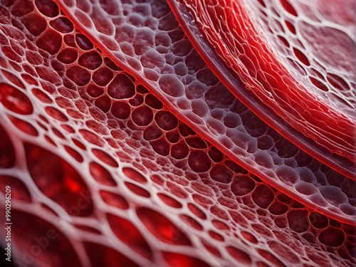 macro shot of showcasing the intricate interplay between the red of human blood vein and the translucent cells structure form photo