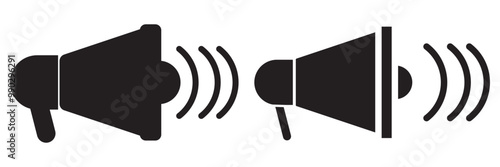 Speaker icon. Megaphone loudspeaker with voice recording or siren. Attribute for organizers and leading mass events.